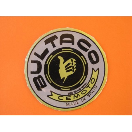 bultaco emblema en relieve gris con borde amarillo