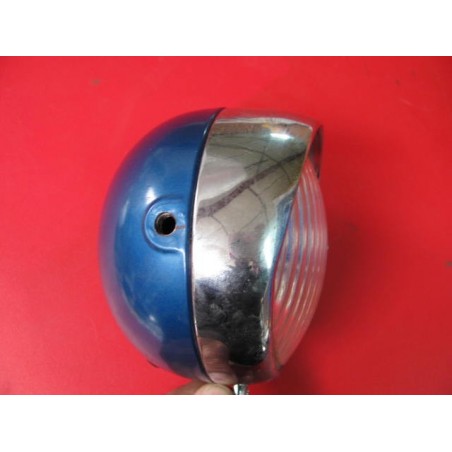 headlamp 130 mm in diameter with blue body and chrome rim adaptable to many bikes