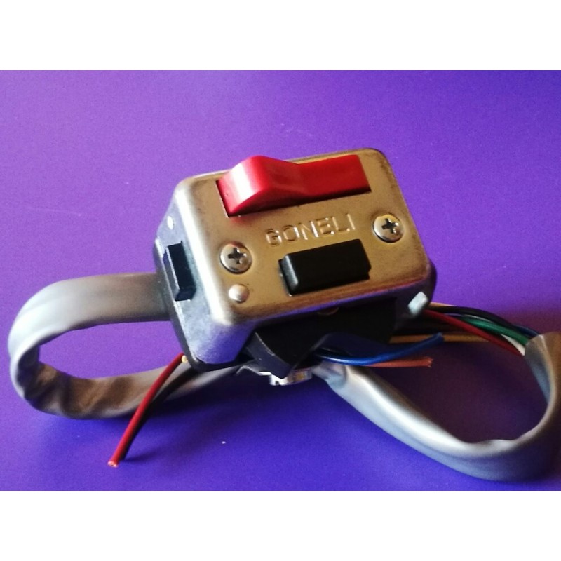 interruptor rectangular zincado para fijar en el manillar o atornillar al soporte de maneta Amal completo CON CABLEADO ELECTRICO